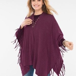 NWT Chico’s Lace-up Fringe Poncho